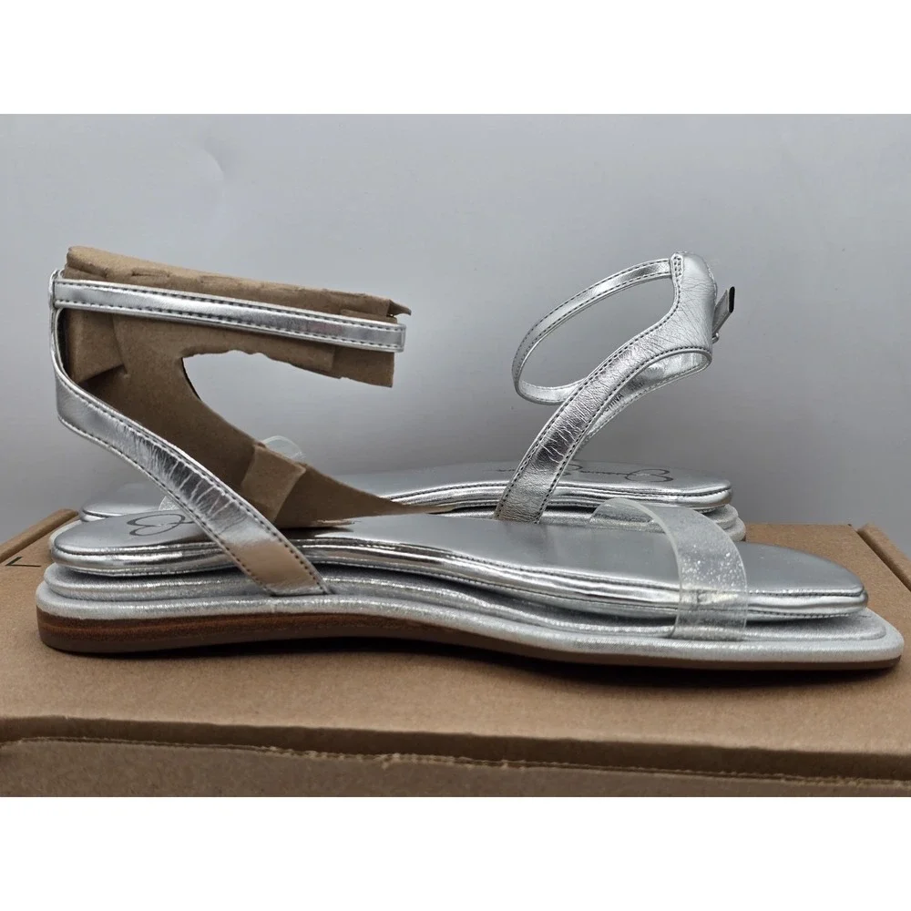 NEW Jessica Simpson Betania Ankle Strap Flat Sandals - Color Silver - Size 6.5M - Picture 5 of 12